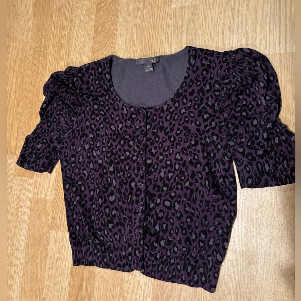 Authentic Y2K XXI Leopard Puff Sleeve Cardigan – Early 2000s